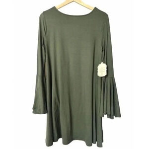 Altar'd State Karol Olive Green Bell Long Sleeve Mini Shift Dress S